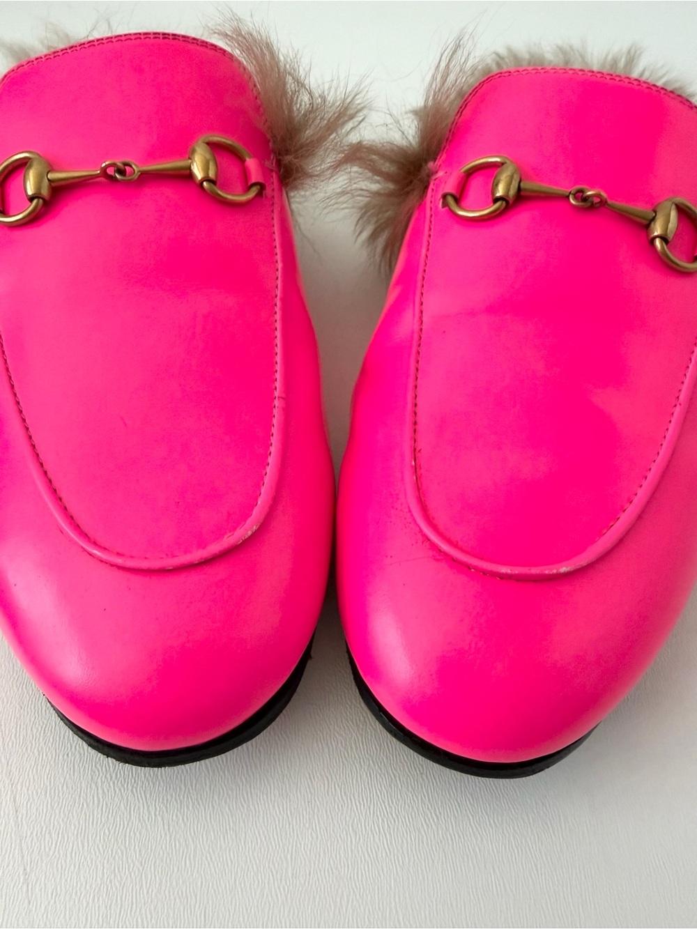 GUCCI | Princetown Fuchsia Hot Pink Horsebit Fur Mule Loafers Slippers EU 39 - Picture 3 of 13